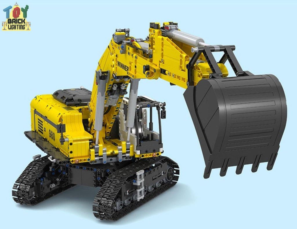Remote Control Liebherr R980 Crawler Excavator Technical Powered MOC Brick Set - Toy Brick Lighting