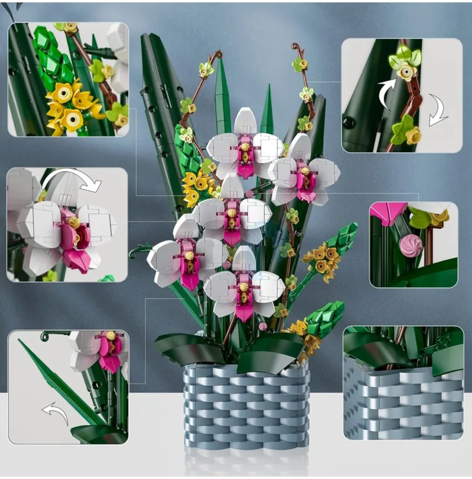 Bouquet de fleurs et kit de blocs de construction de projet