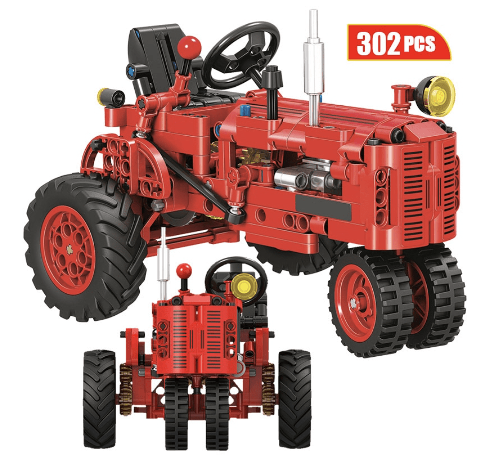 Red Oldtimer Tractor Classic Technic MOC Brick Set - Toy Brick Lighting