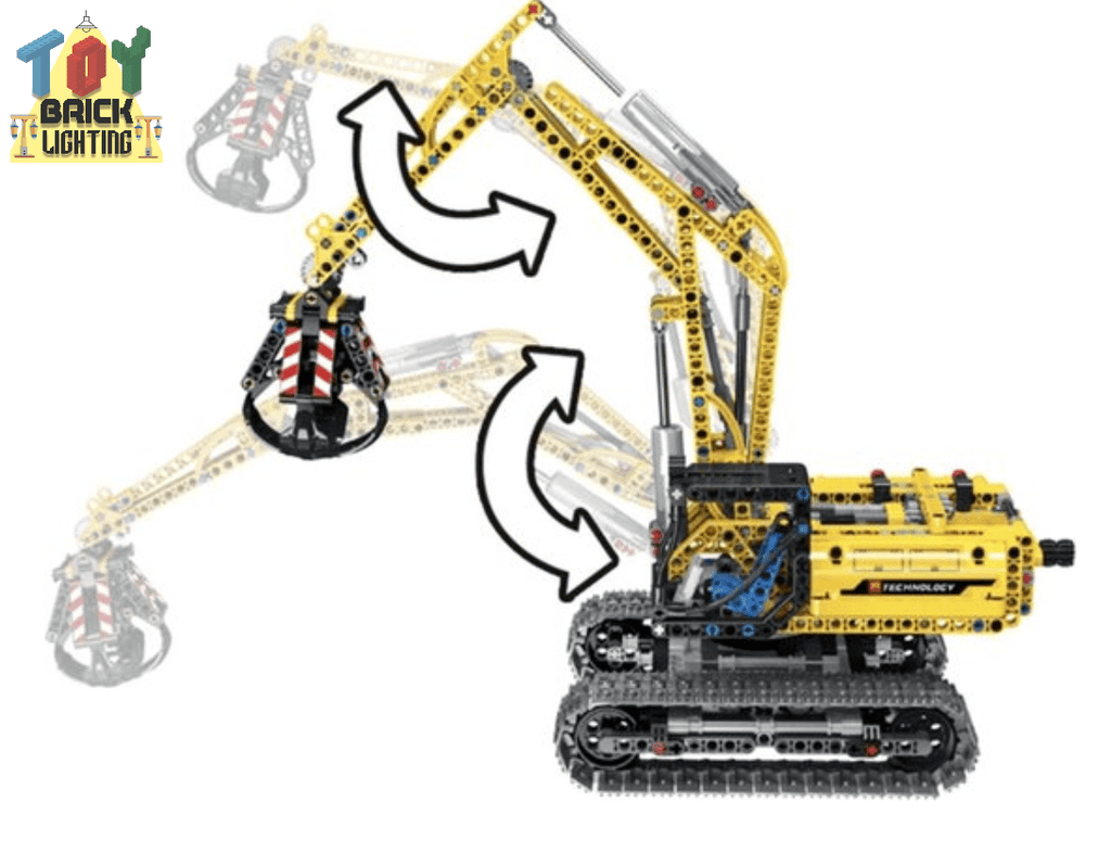 Yellow Excavator / Bulldozer Technical Powered MOC Brick Set - Toy Brick Lighting