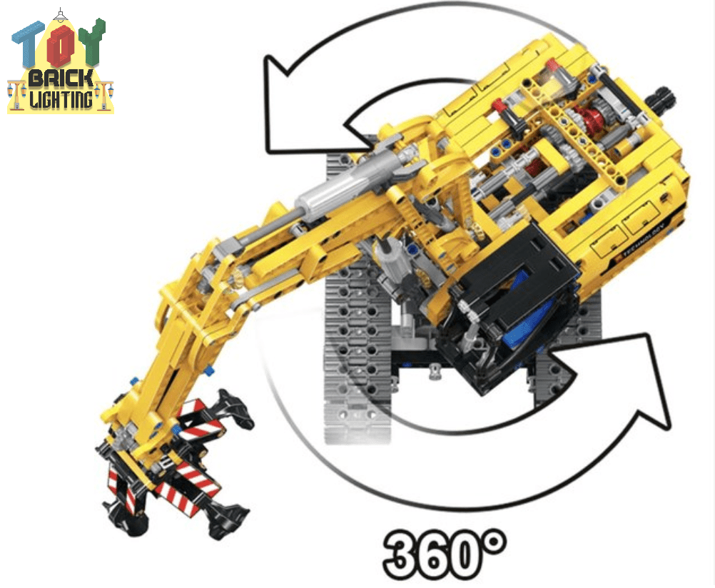 Yellow Excavator / Bulldozer Technical Powered MOC Brick Set - Toy Brick Lighting