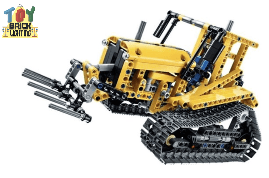 Yellow Excavator / Bulldozer Technical Powered MOC Brick Set - Toy Brick Lighting