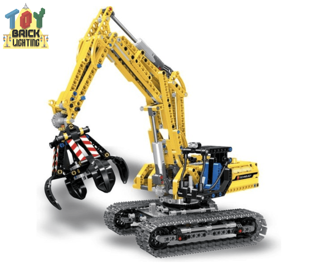 Yellow Excavator / Bulldozer Technical Powered MOC Brick Set - Toy Brick Lighting