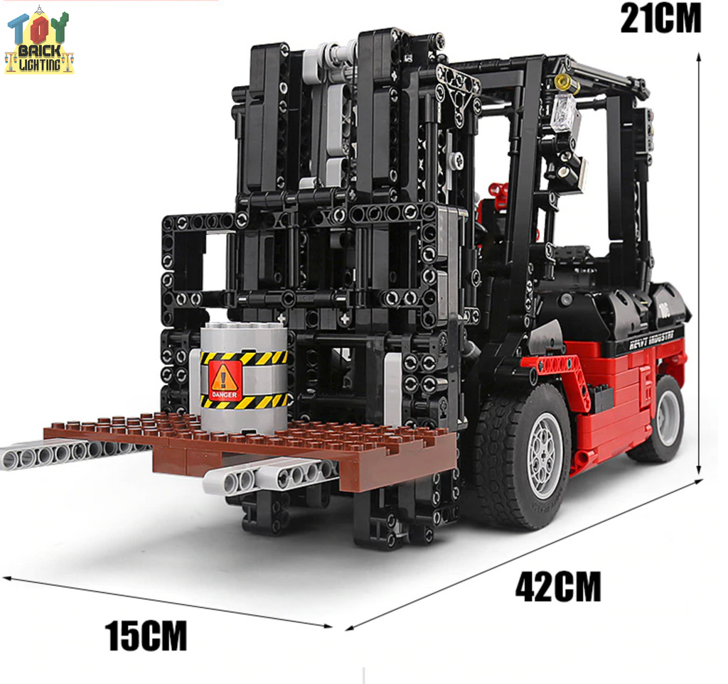 Red Forklift Remote Control Technical Powered MOC Brick Set - Toy Brick Lighting