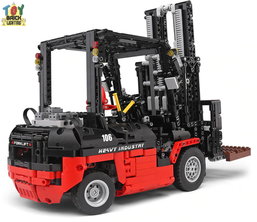 Red Forklift Remote Control Technical Powered MOC Brick Set - Toy Brick Lighting