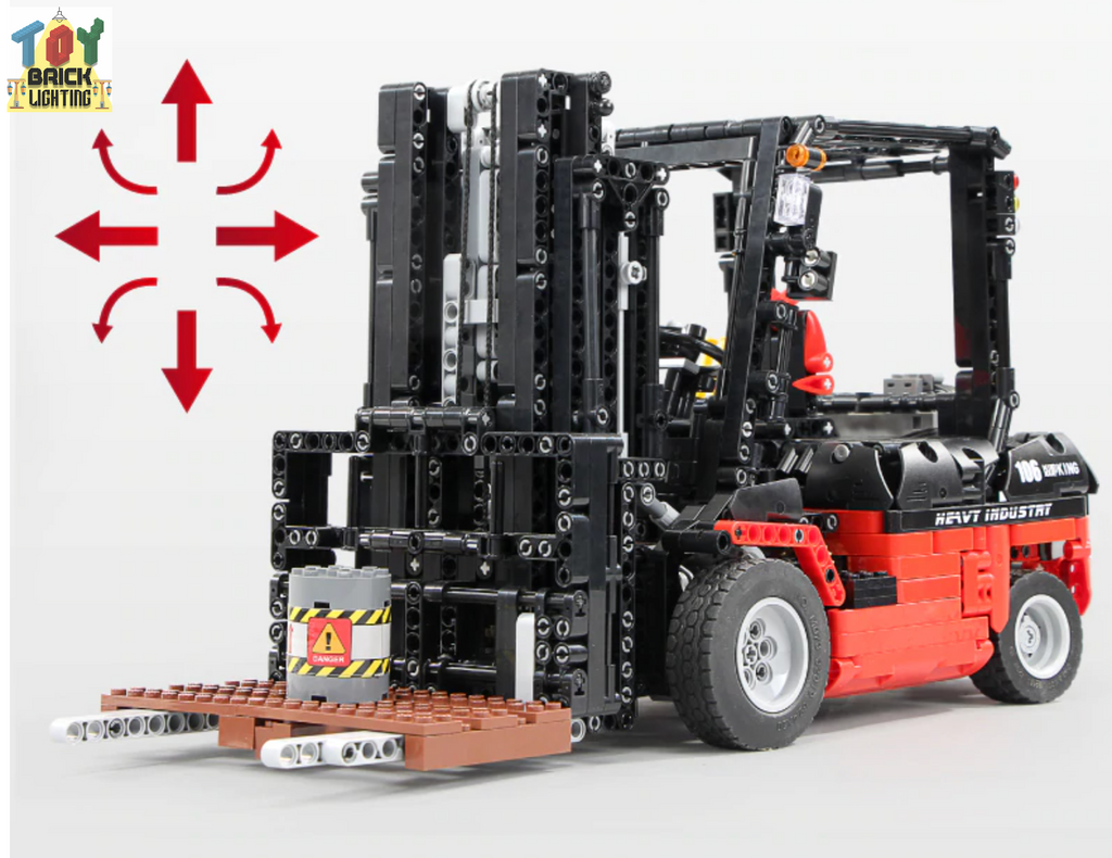 Red Forklift Remote Control Technical Powered MOC Brick Set - Toy Brick Lighting