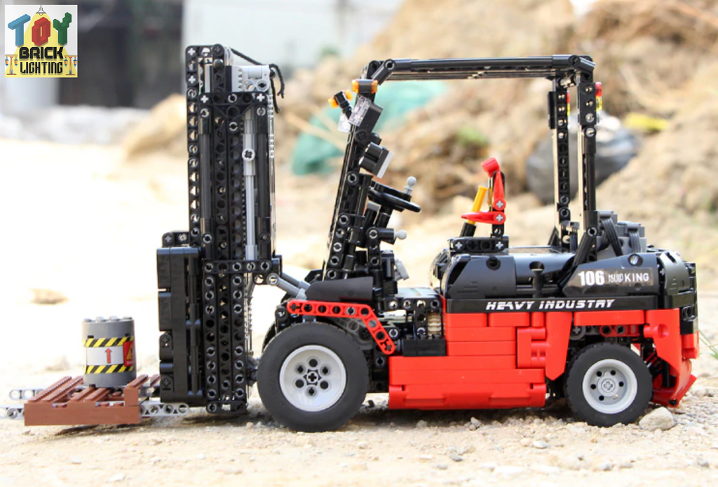 Red Forklift Remote Control Technical Powered MOC Brick Set - Toy Brick Lighting