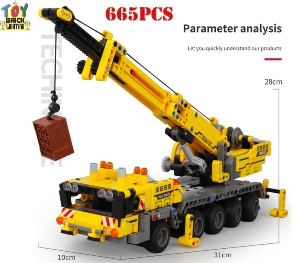 Yellow Mobile Crane Technical MOC Brick Set - Toy Brick Lighting