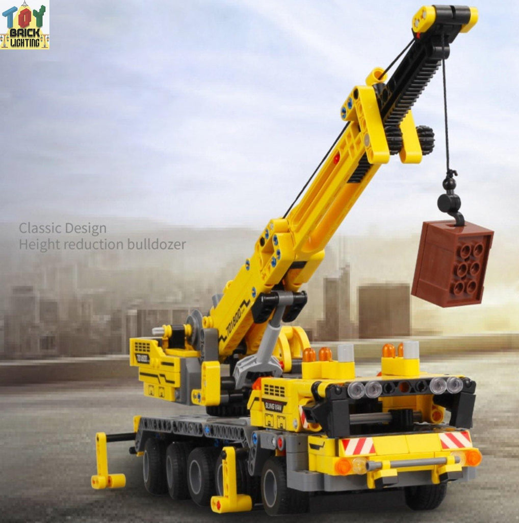 Yellow Mobile Crane Technical MOC Brick Set - Toy Brick Lighting