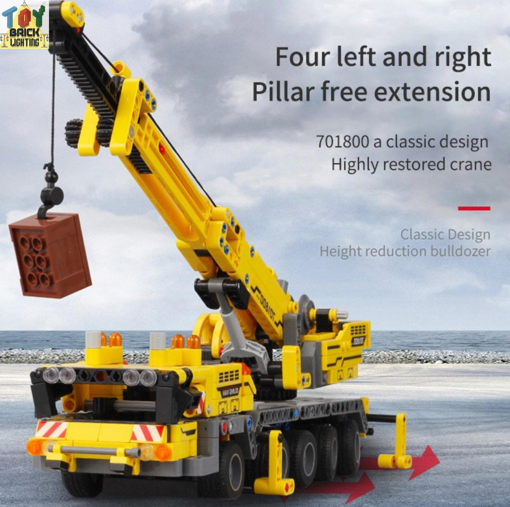 Yellow Mobile Crane Technical MOC Brick Set - Toy Brick Lighting