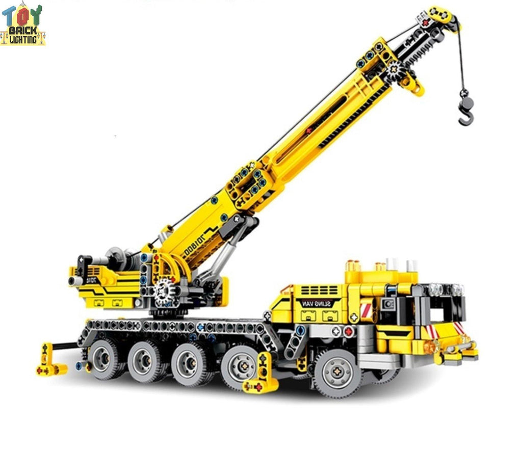 Yellow Mobile Crane Technical MOC Brick Set - Toy Brick Lighting