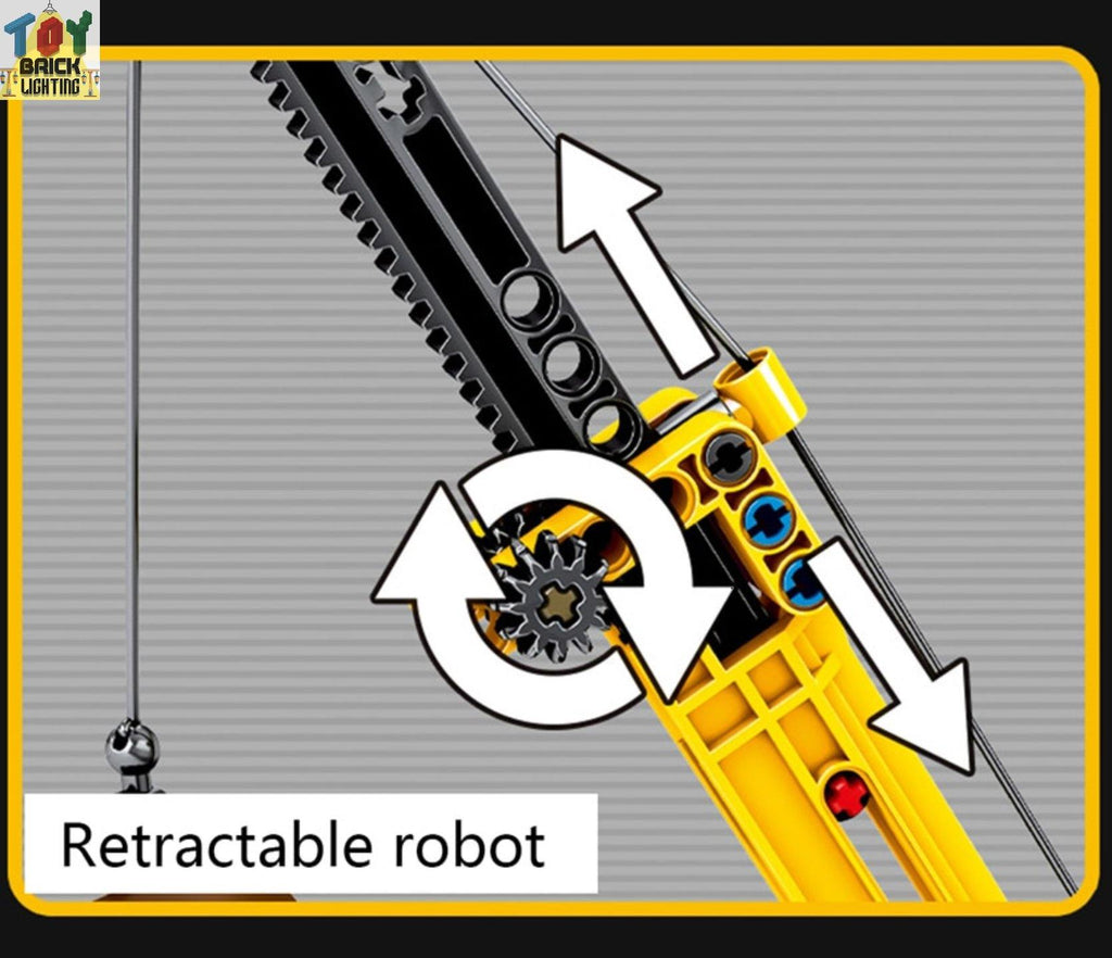Yellow Mobile Crane Technical MOC Brick Set - Toy Brick Lighting