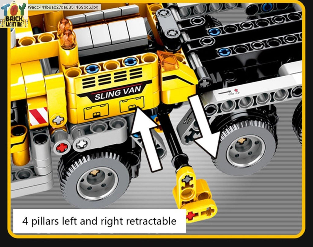 Yellow Mobile Crane Technical MOC Brick Set - Toy Brick Lighting