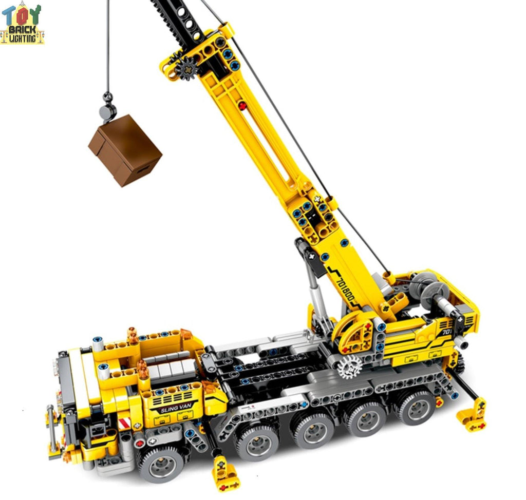 Yellow Mobile Crane Technical MOC Brick Set - Toy Brick Lighting