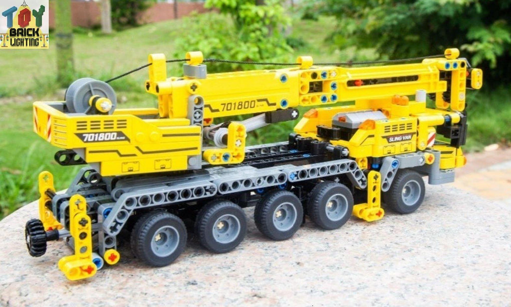 Yellow Mobile Crane Technical MOC Brick Set - Toy Brick Lighting