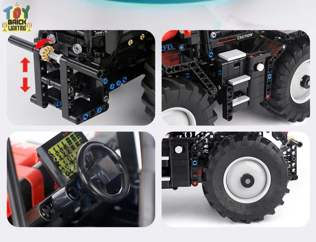 Remote Control Red JCB Fastrac Tractor MOC Brick Set - Toy Brick Lighting