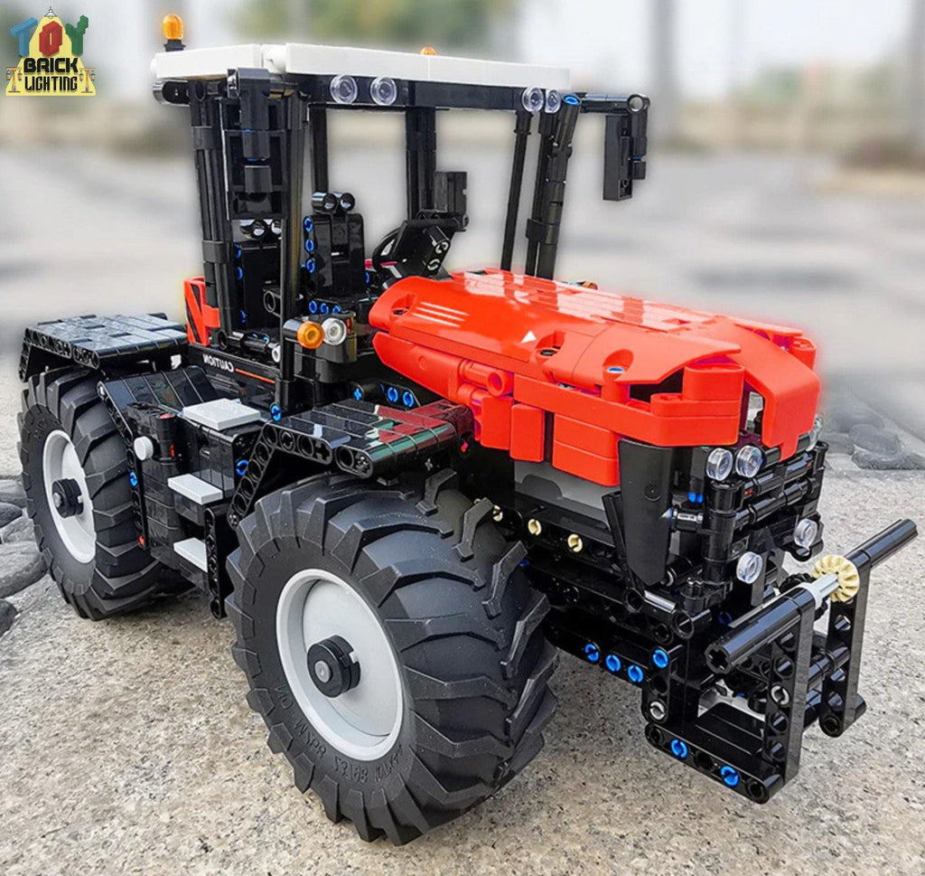 Remote Control Red JCB Fastrac Tractor MOC Brick Set - Toy Brick Lighting