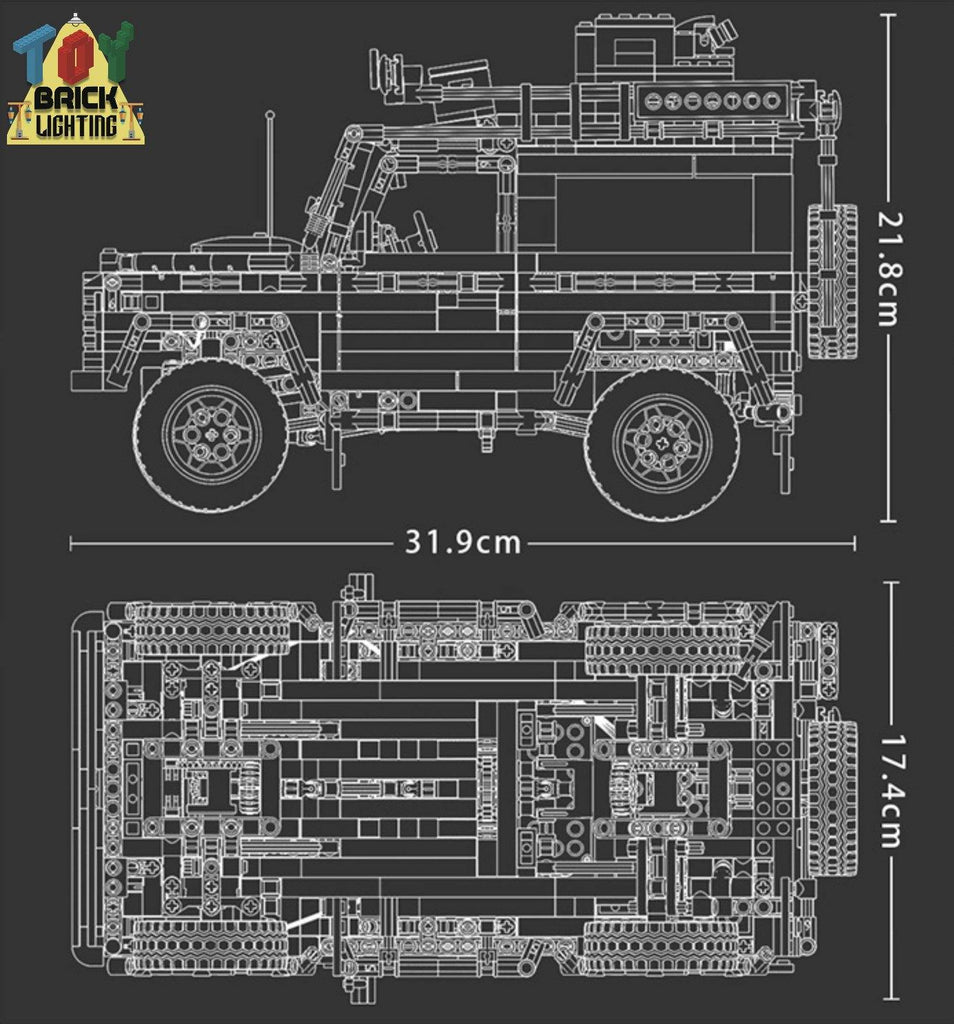 Remote Control Safari Land Rover Technical Powered MOC Brick Set - Toy Brick Lighting