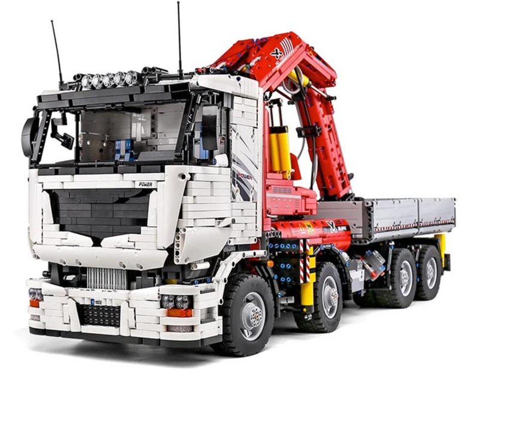 Remote Controlled Crane Truck / Pneumatic / Technical Powered MOC Brick Set - Toy Brick Lighting