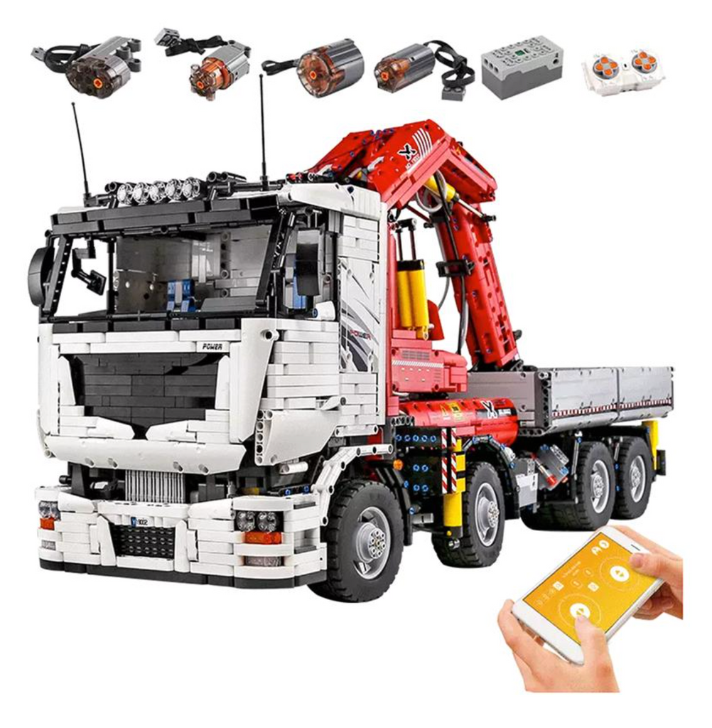 Remote Controlled Crane Truck / Pneumatic / Technical Powered MOC Brick Set - Toy Brick Lighting