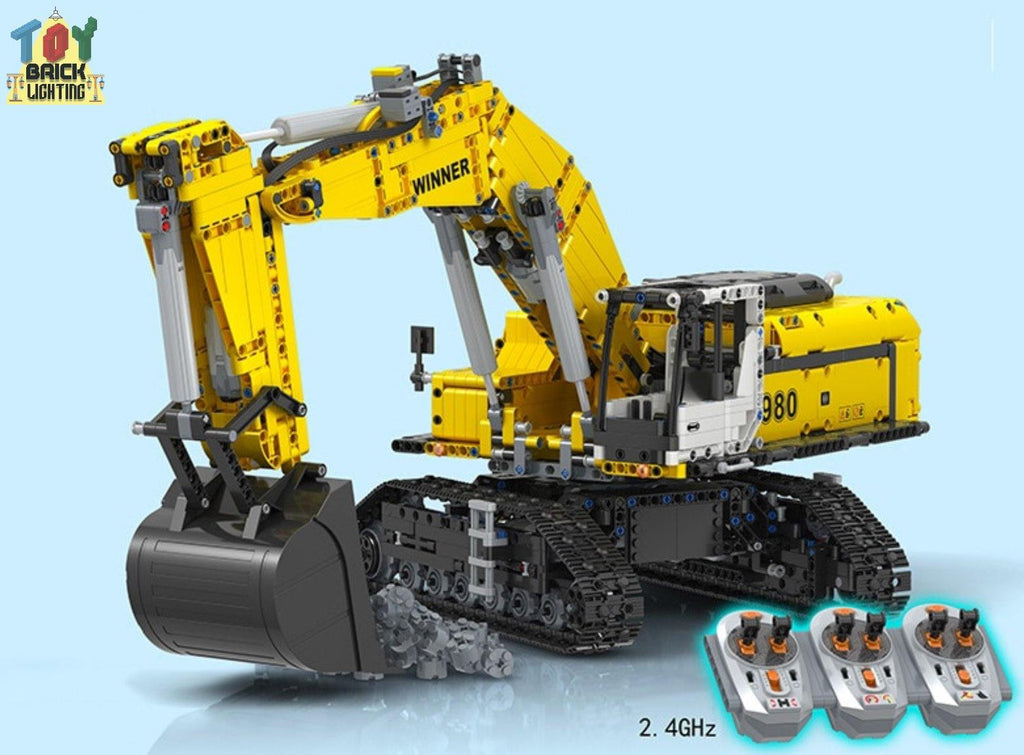 Remote Control Liebherr R980 Crawler Excavator Technical Powered MOC Brick Set - Toy Brick Lighting