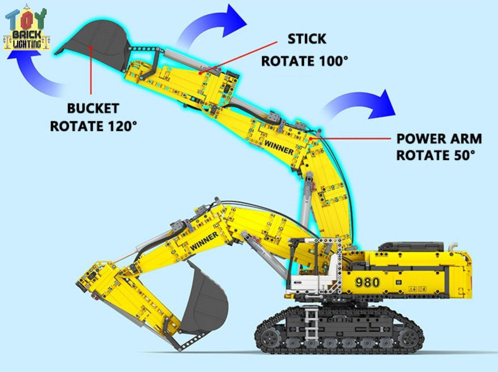 Remote Control Liebherr R980 Crawler Excavator Technical Powered MOC Brick Set - Toy Brick Lighting