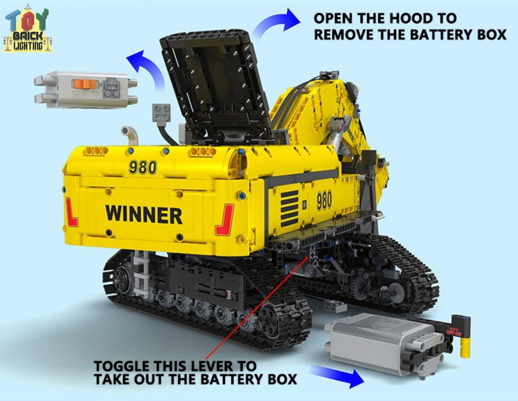 Remote Control Liebherr R980 Crawler Excavator Technical Powered MOC Brick Set - Toy Brick Lighting