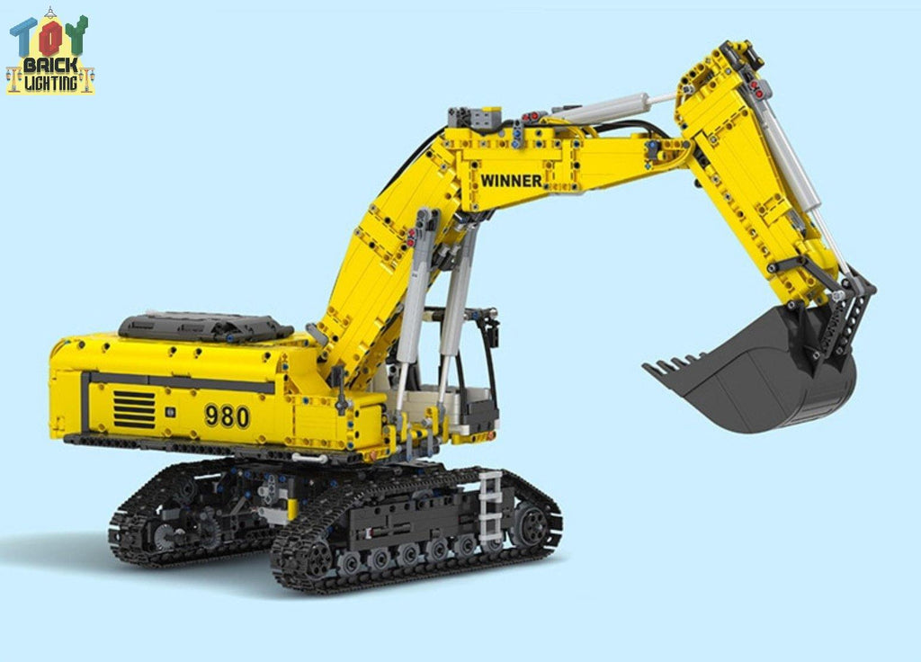 Remote Control Liebherr R980 Crawler Excavator Technical Powered MOC Brick Set - Toy Brick Lighting