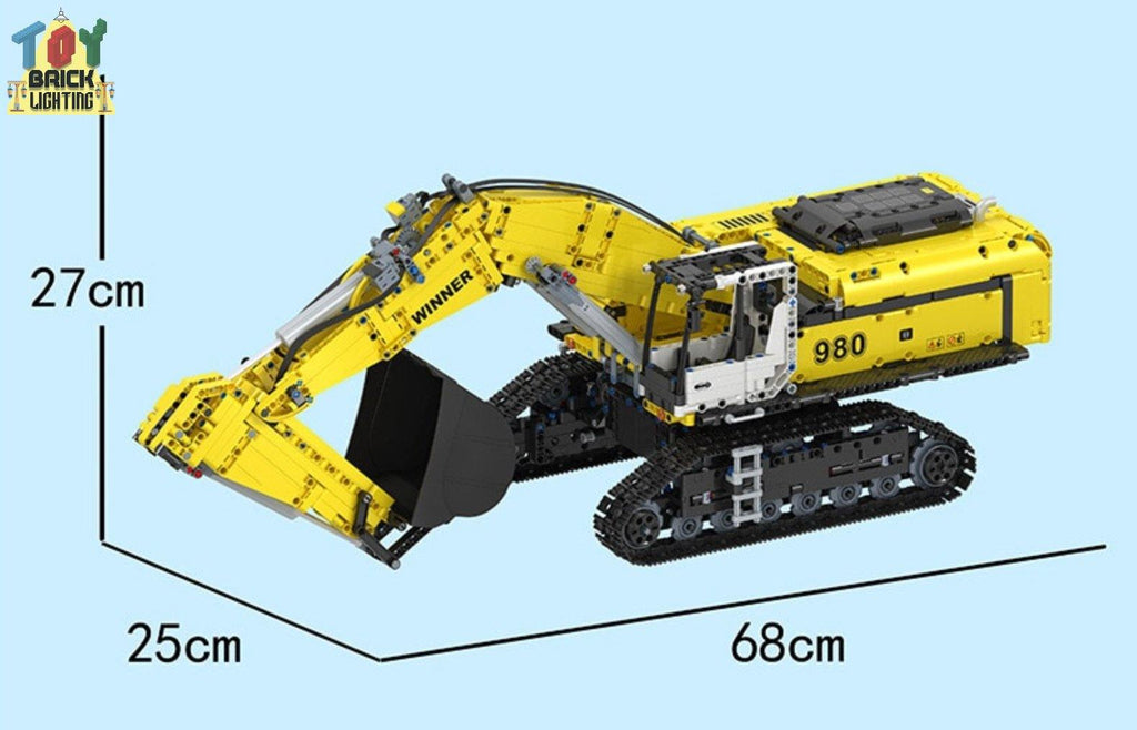 Remote Control Liebherr R980 Crawler Excavator Technical Powered MOC Brick Set - Toy Brick Lighting