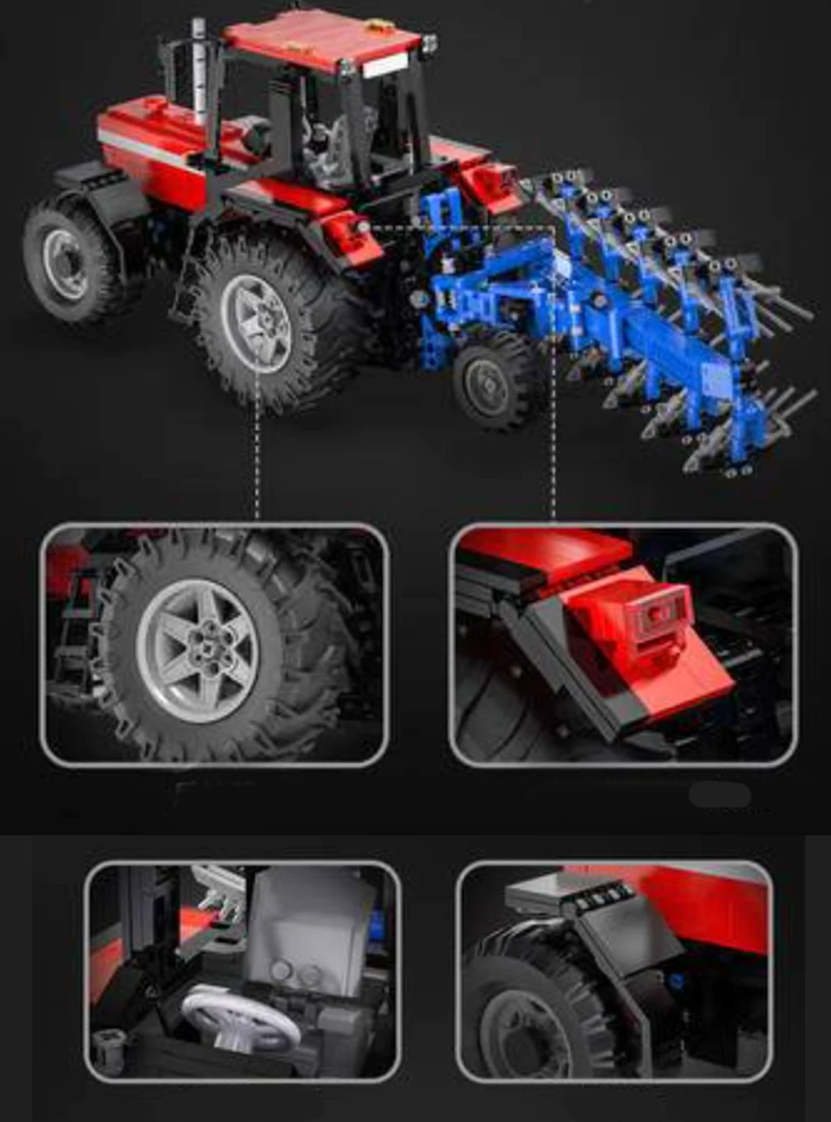 Remote Controlled Case IH Tractor Plow Technical Powered MOC Brick S Toy Brick Lighting