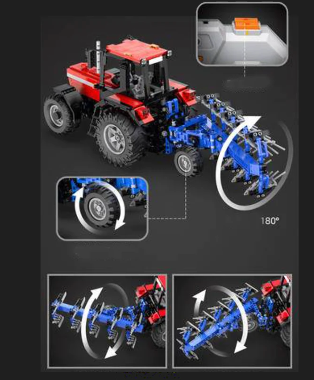 Ferngesteuerter Traktor 1:24 Blauer Pflug Metall