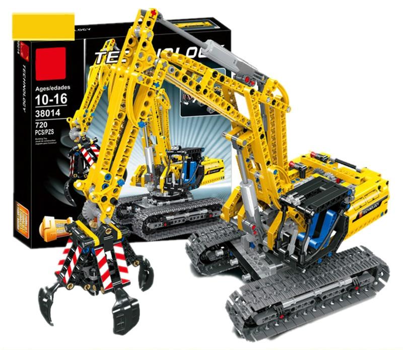 Yellow Excavator / Bulldozer Technical Powered MOC Brick Set - Toy Brick Lighting