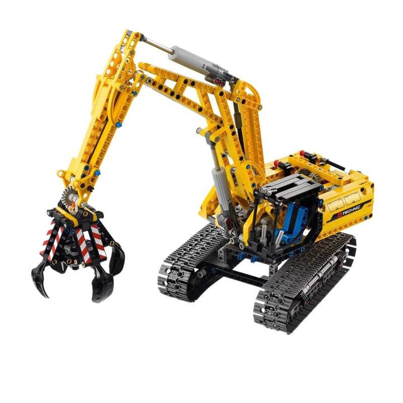Yellow Excavator / Bulldozer Technical Powered MOC Brick Set - Toy Brick Lighting