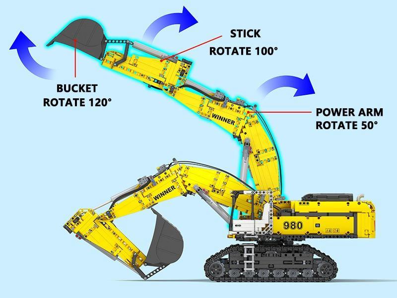 Remote Control Liebherr R980 Crawler Excavator Technical Powered MOC Brick Set - Toy Brick Lighting