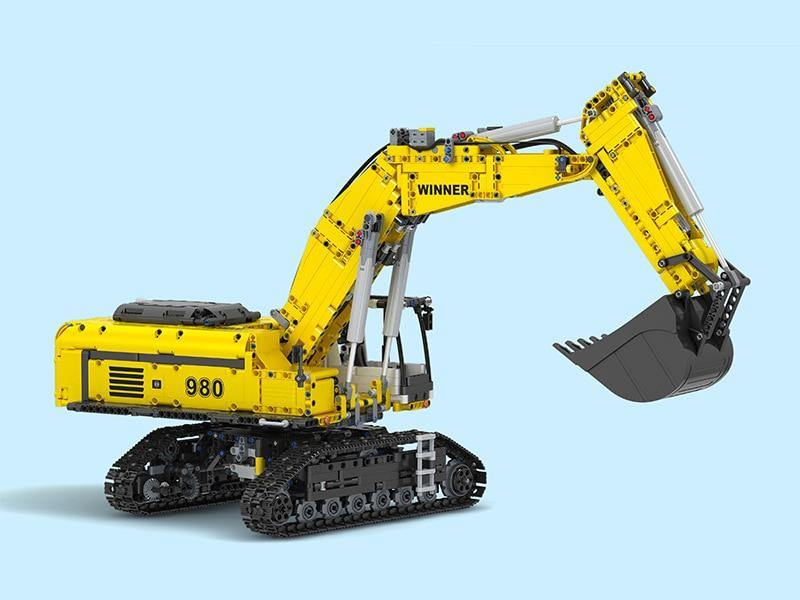 Remote Control Liebherr R980 Crawler Excavator Technical Powered MOC Brick Set - Toy Brick Lighting