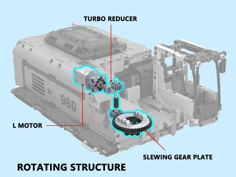 Remote Control Liebherr R980 Crawler Excavator Technical Powered MOC Brick Set - Toy Brick Lighting