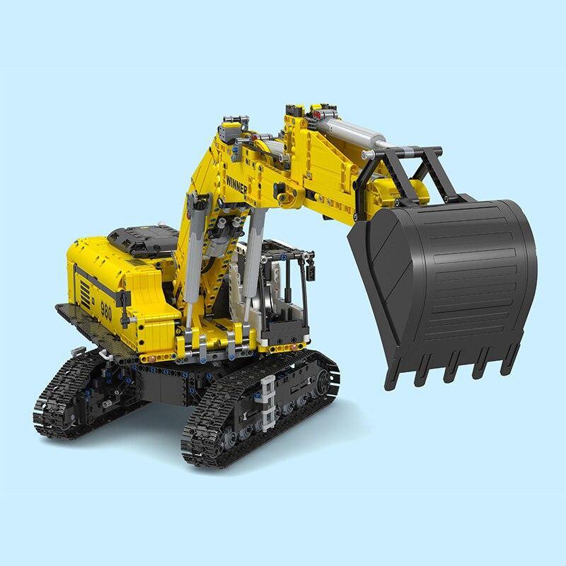 Remote Control Liebherr R980 Crawler Excavator Technical Powered MOC Brick Set - Toy Brick Lighting