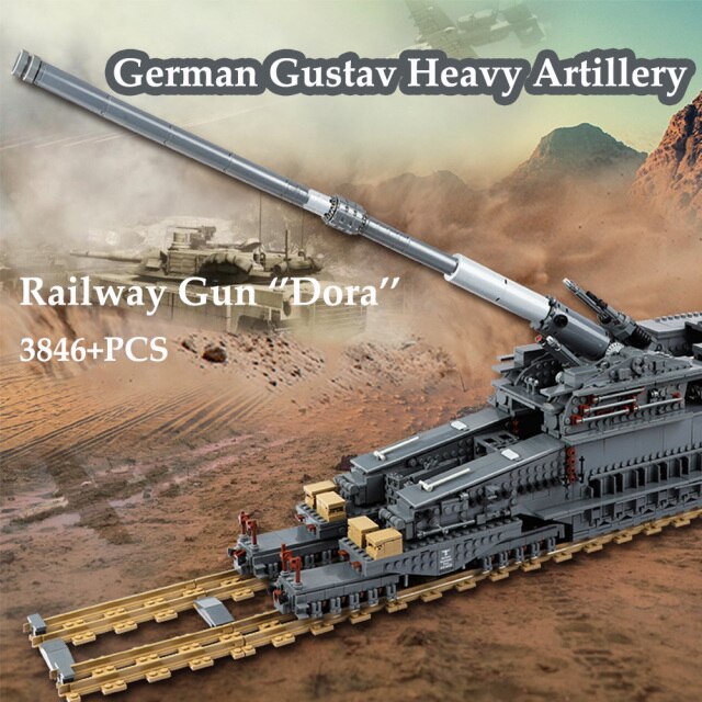 WW2 German Gustav Artillery Railway Gun MOC Brick Set – Toy Brick Lighting