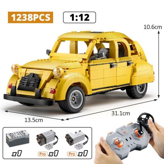 Remote Controlled Citroen 2CV Technical Powered MOC Brick Set - Toy Brick Lighting